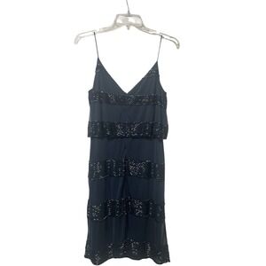Adrianna Papell Evening Dress Size 8 Navy‎ Blue Beaded Sleeveless Cocktail Party